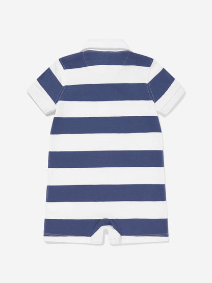 Baby Boys Striped Rugby Romper in Navy