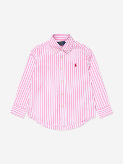 Boys Striped Logo Shirt in Pink