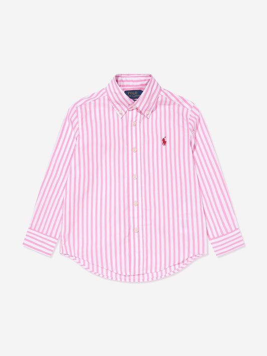 Boys Striped Logo Shirt in Pink
