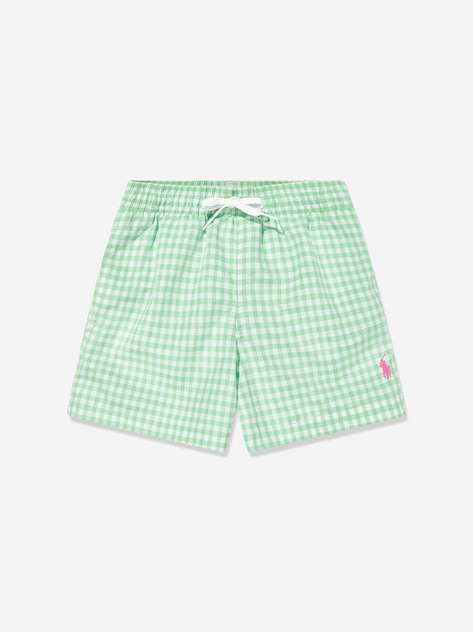 Boys Gingham Swim Shorts in Green