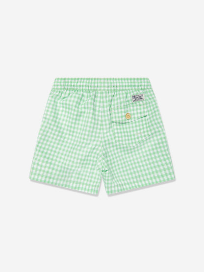 Boys Gingham Swim Shorts in Green
