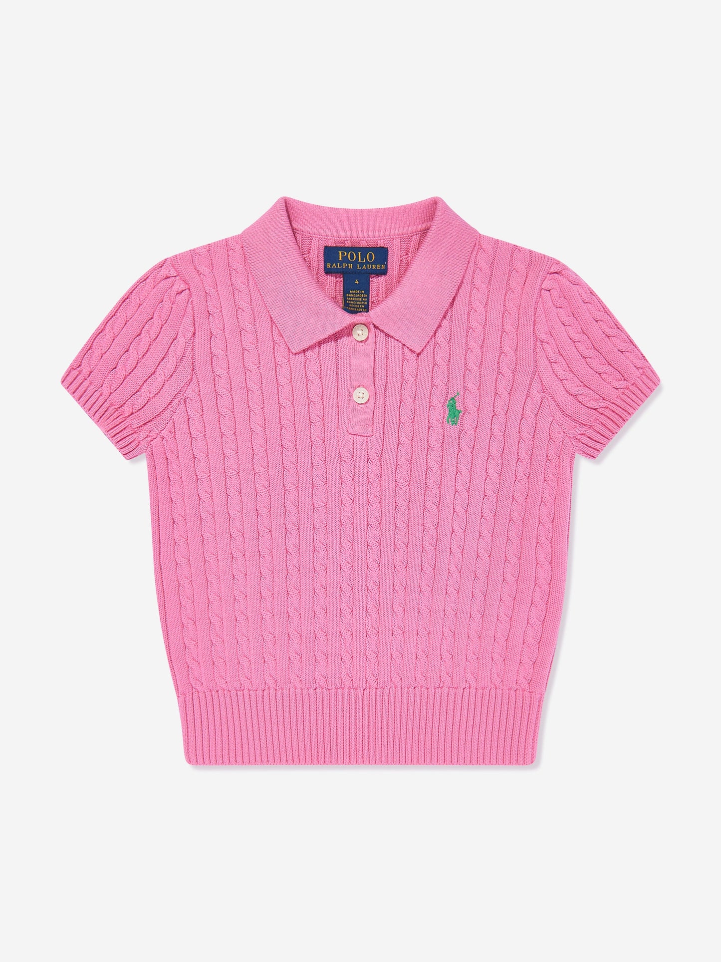 Girls Cable Knit Polo Sweater in Pink