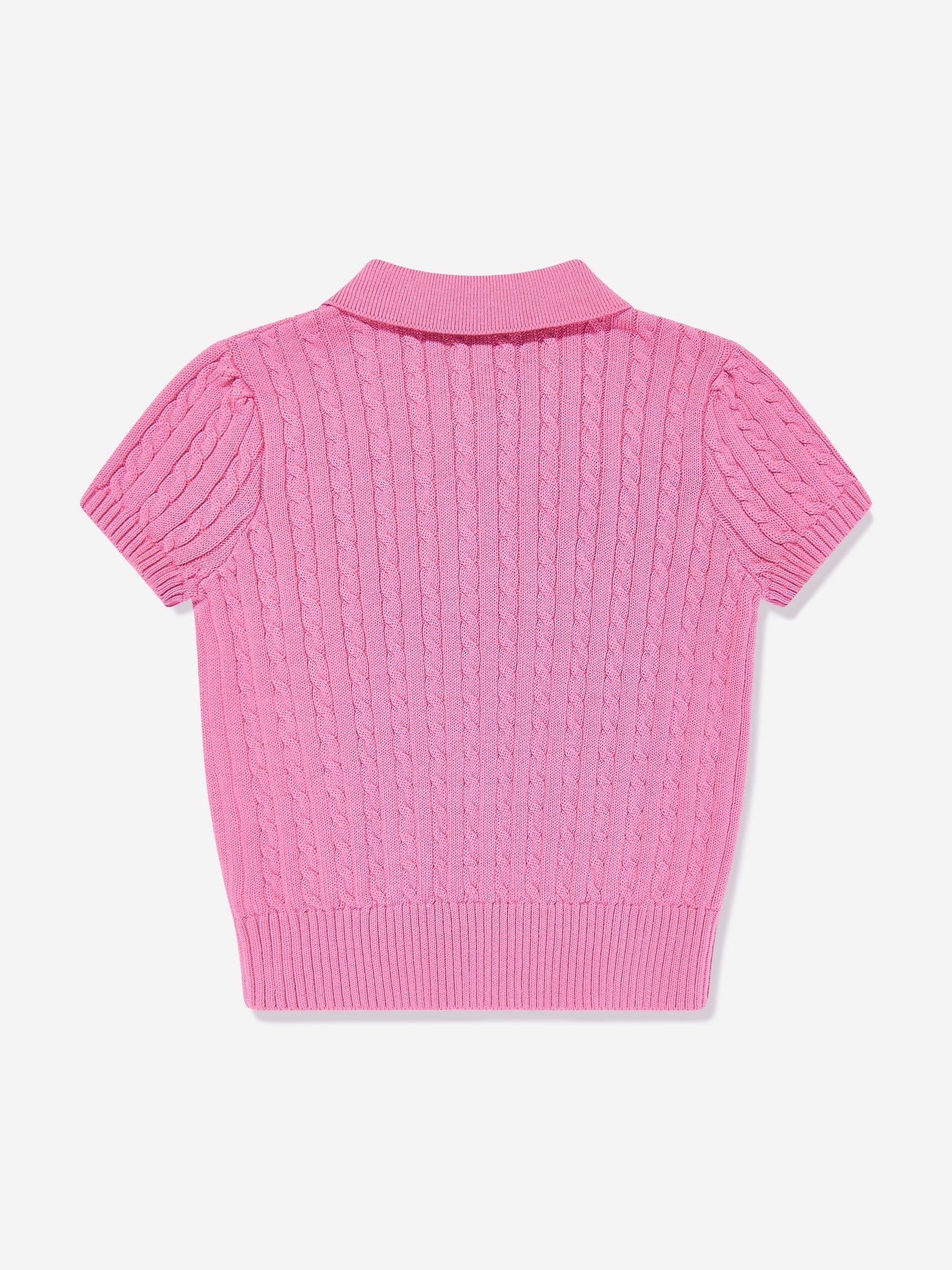 Girls Cable Knit Polo Sweater in Pink
