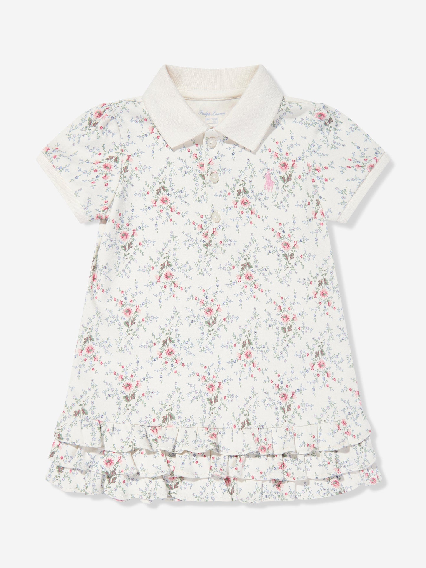 Baby Girls Floral Polo Dress With Blommers in Ivory