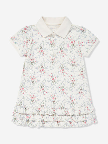 Baby Girls Floral Polo Dress With Blommers in Ivory