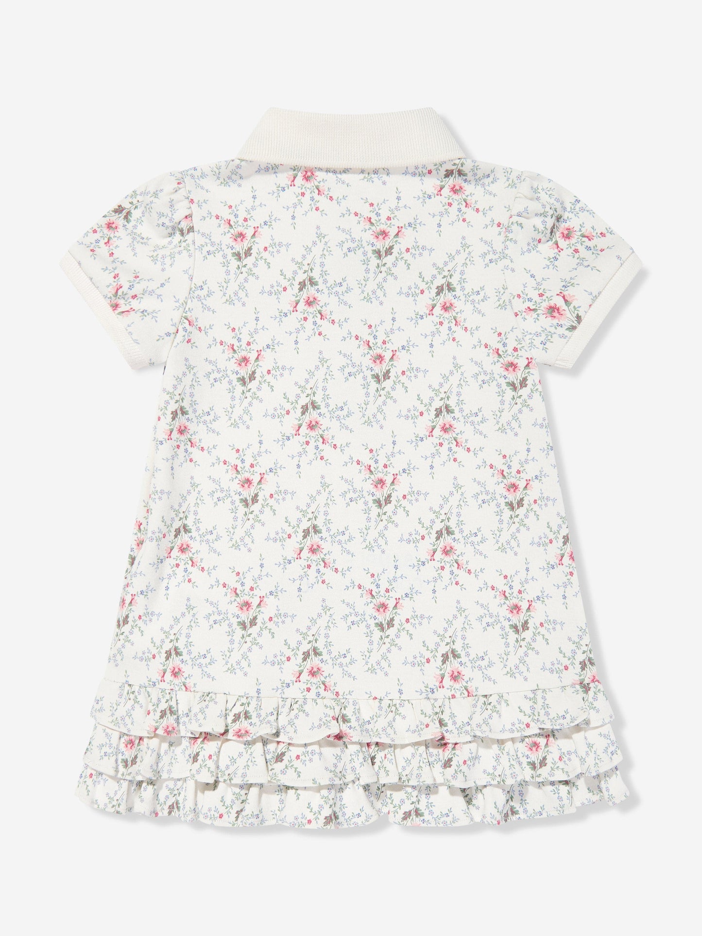 Baby Girls Floral Polo Dress With Blommers in Ivory