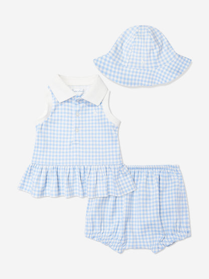 Ralph Lauren Baby Girls Gingham Short Set with Sun Hat in Blue