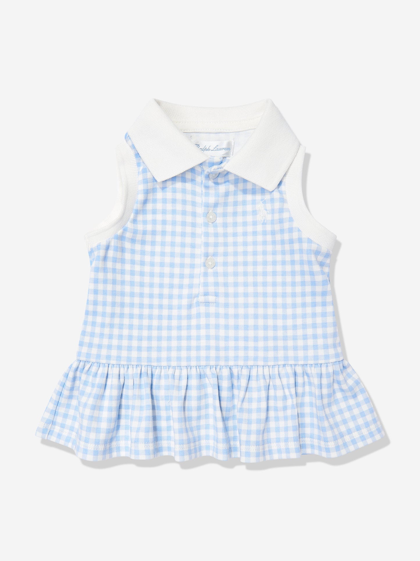 Ralph Lauren Baby Girls Gingham Short Set with Sun Hat in Blue