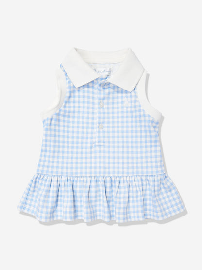 Ralph Lauren Baby Girls Gingham Short Set with Sun Hat in Blue