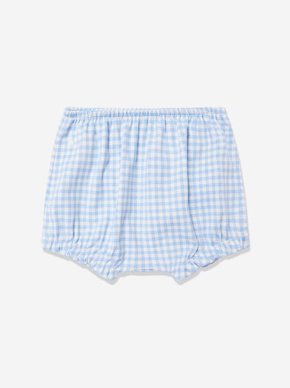 Ralph Lauren Baby Girls Gingham Short Set with Sun Hat in Blue