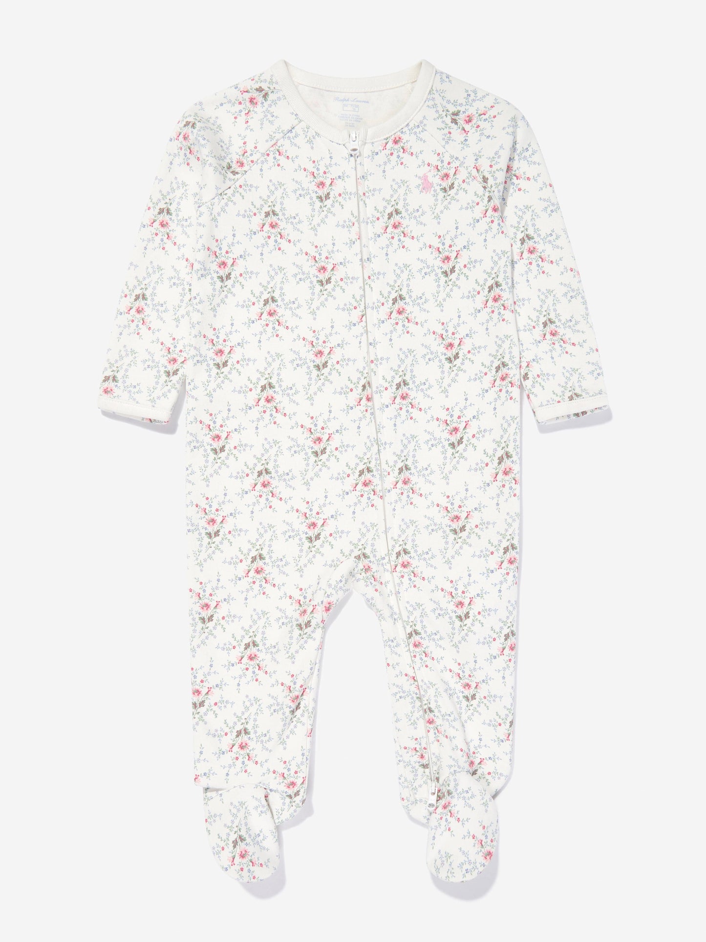 Baby Girls Floral Babygrow and Hat Set in Ivory