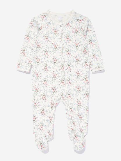 Baby Girls Floral Babygrow and Hat Set in Ivory