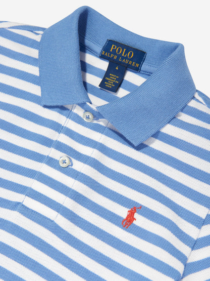 Boys Striped Logo Polo Shirt in Blue