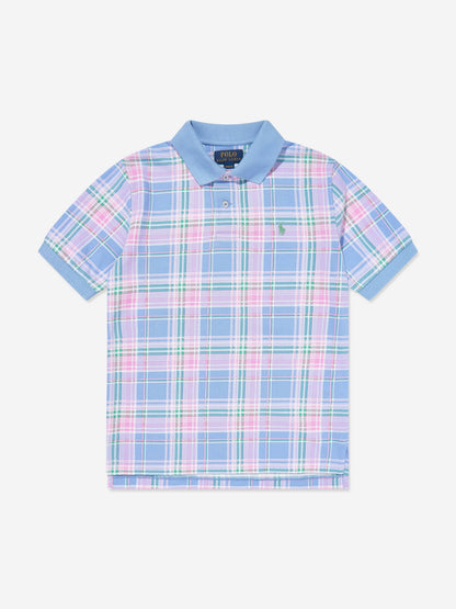 Boys Checked Polo Shirt in Blue