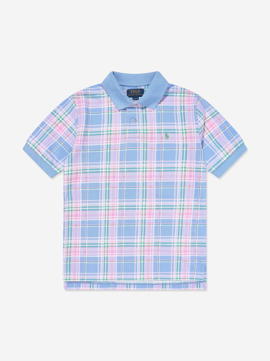 Boys Checked Polo Shirt in Blue