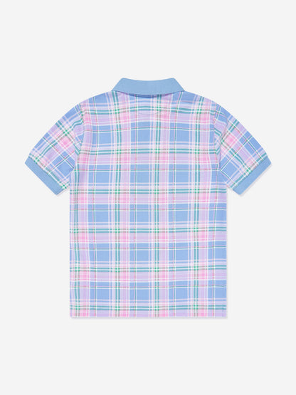 Boys Checked Polo Shirt in Blue