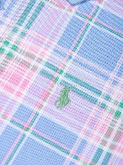 Boys Checked Polo Shirt in Blue