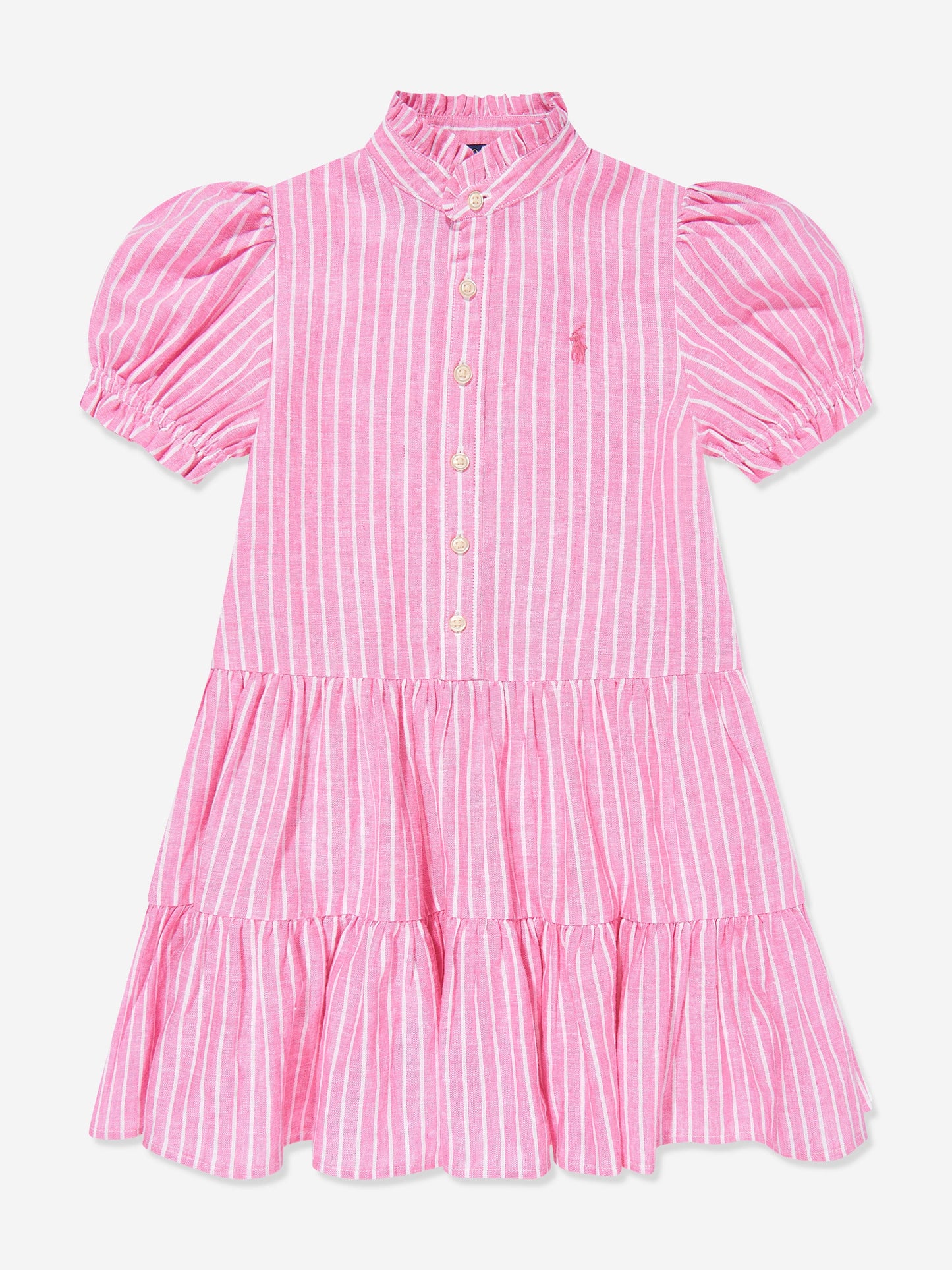 Girls Striped Tier Shirt Dress in Pink