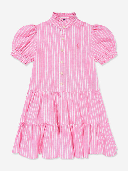 Girls Striped Tier Shirt Dress in Pink