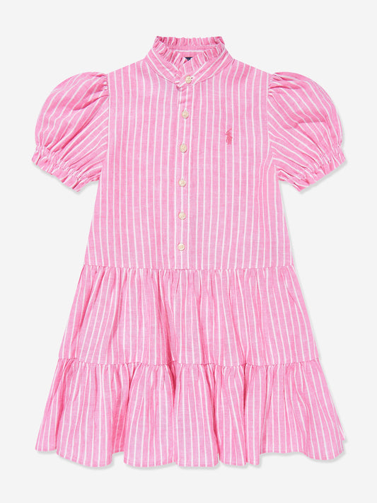 Girls Striped Tier Shirt Dress in Pink