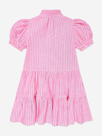 Girls Striped Tier Shirt Dress in Pink