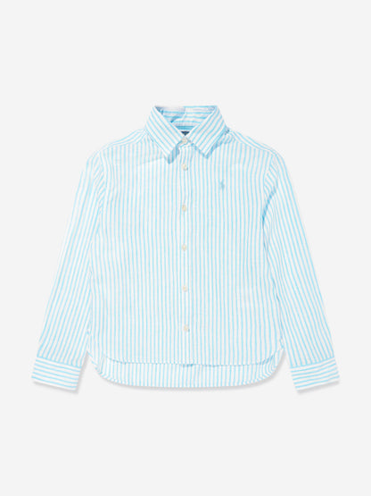Girls Striped Logo Shirt in Blue