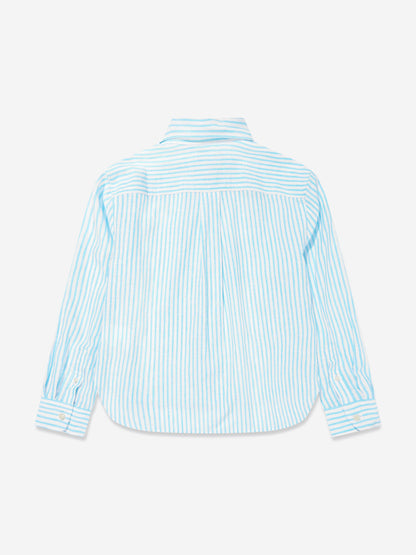 Girls Striped Logo Shirt in Blue