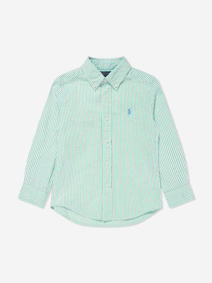 Boys Striped Logo Shirt in Green