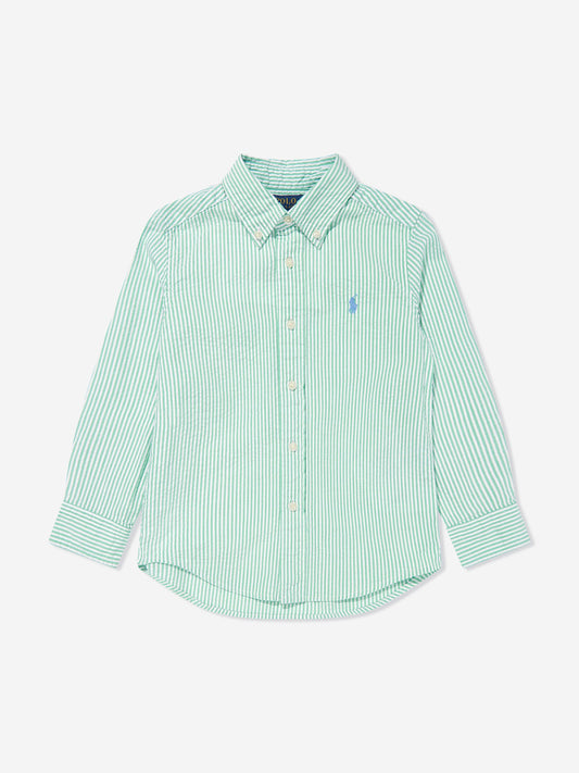 Boys Striped Logo Shirt in Green