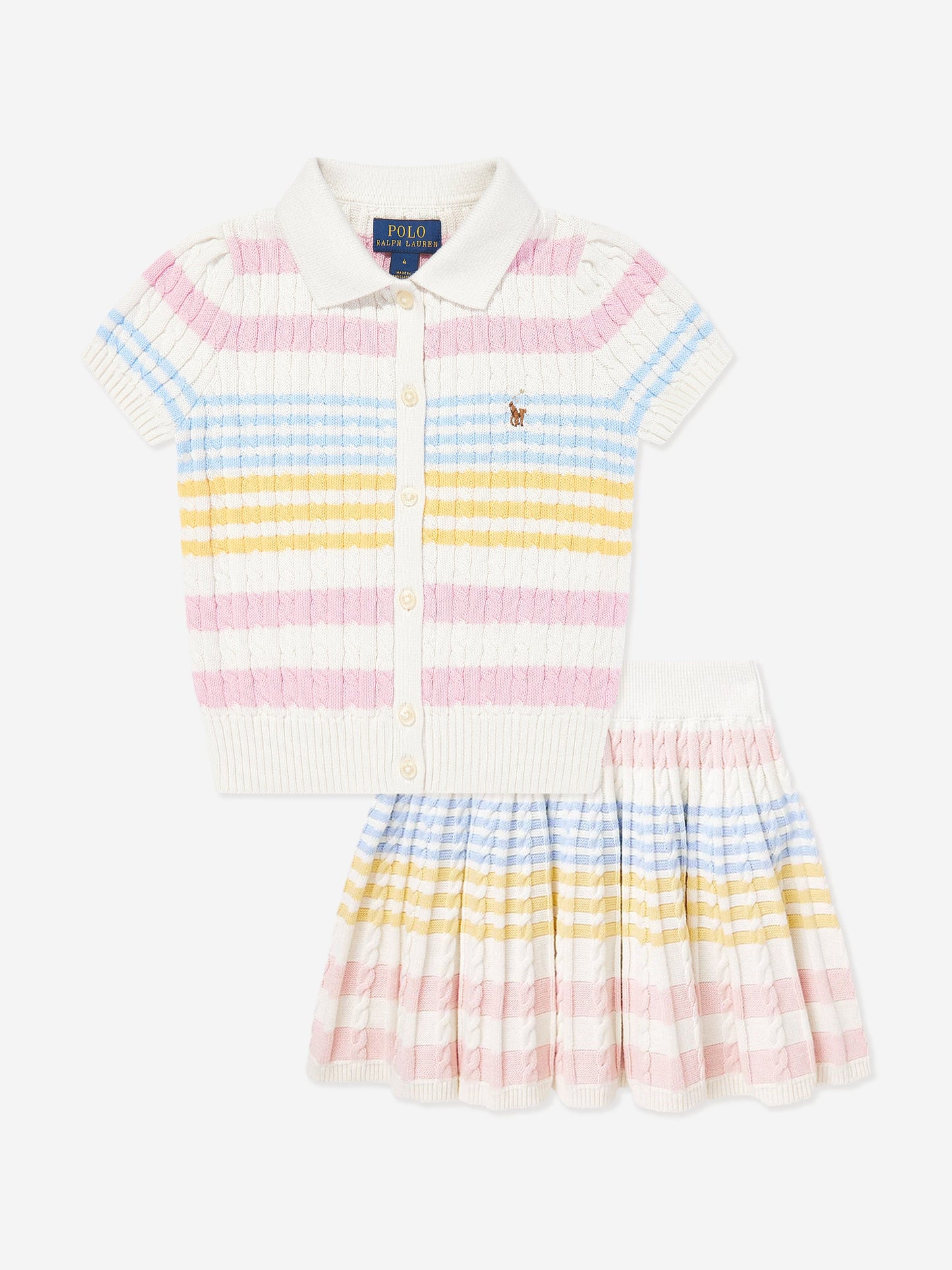 Girls Cable Knit Skirt Set in Multicolour