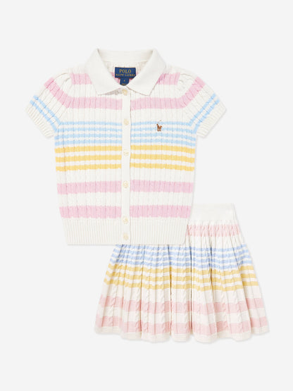 Girls Cable Knit Skirt Set in Multicolour