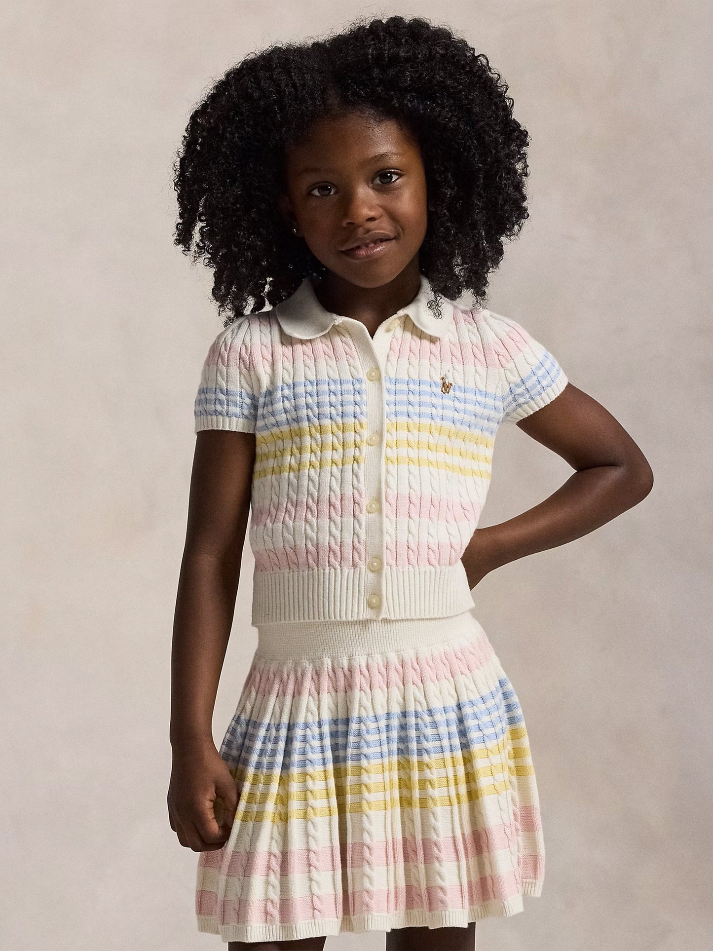 Girls Cable Knit Skirt Set in Multicolour