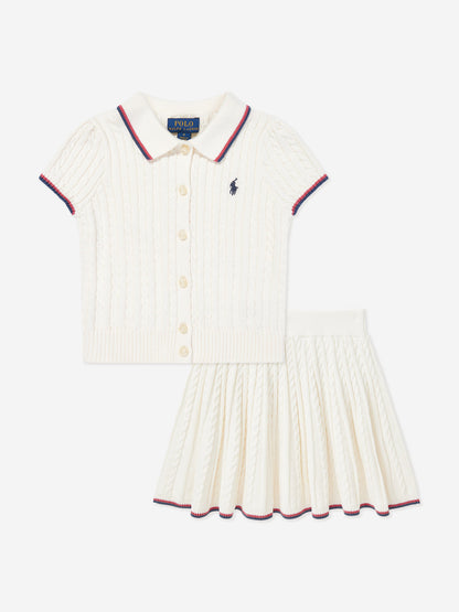 Girls Cable Knit Skirt Set in Ivory