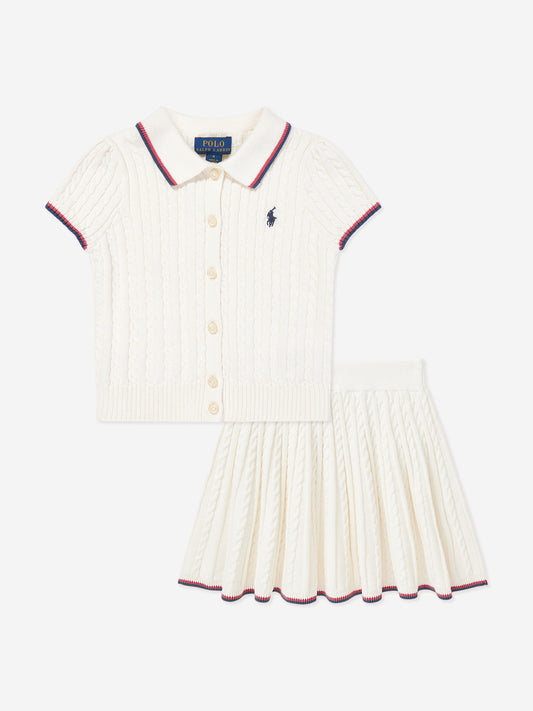 Girls Cable Knit Skirt Set in Ivory