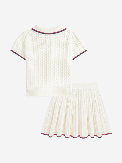 Girls Cable Knit Skirt Set in Ivory
