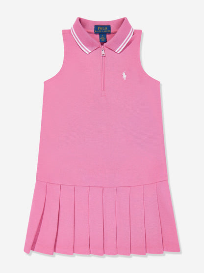 Girls Sleeveless Zip Pleated Dress in Pink