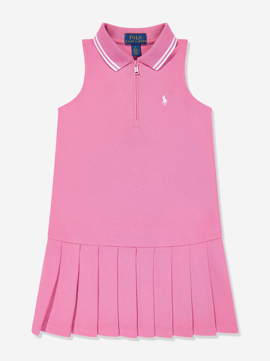 Girls Sleeveless Zip Pleated Dress in Pink