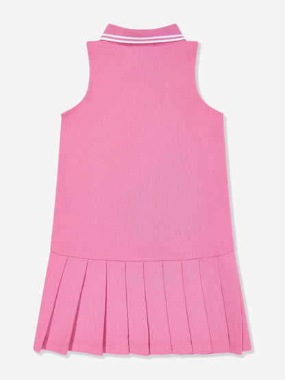 Girls Sleeveless Zip Pleated Dress in Pink