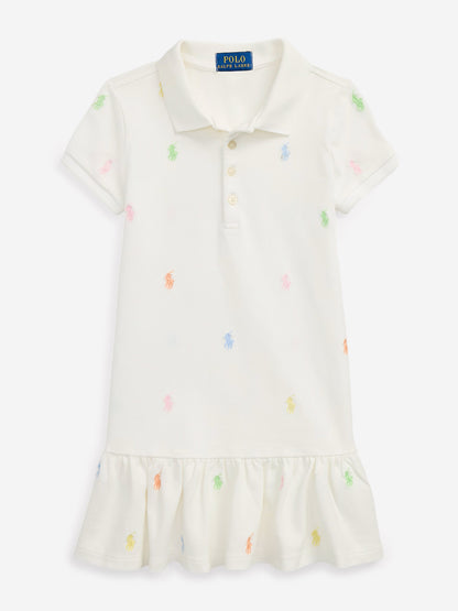 Girls Logo Polo Dress in White