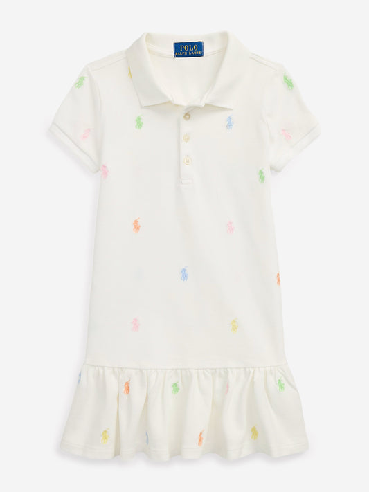 Girls Logo Polo Dress in White