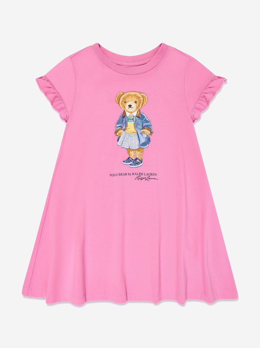 Girls Polo Bear Jersey Dress in Pink