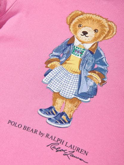 Girls Polo Bear Jersey Dress in Pink