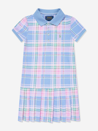 Girls Checked Polo Dress in Blue