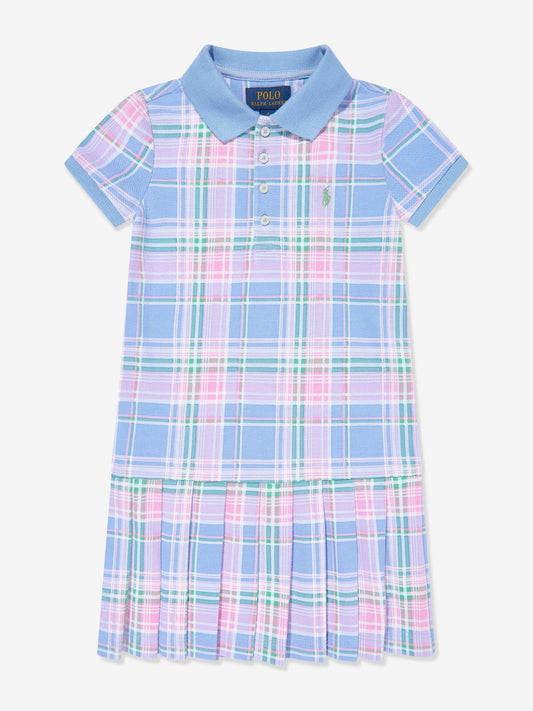 Girls Checked Polo Dress in Blue