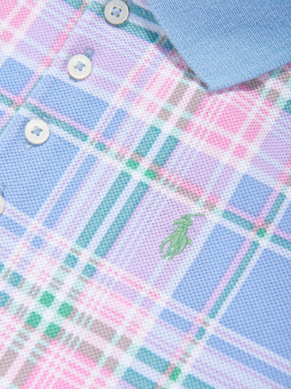 Girls Checked Polo Dress in Blue
