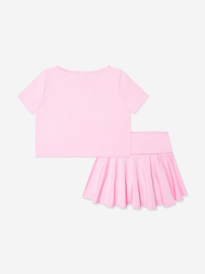 Girls T-Shirt and Skirt Set in Pink