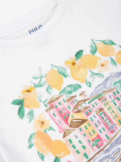 Girls Portofino Print T-Shirt in White