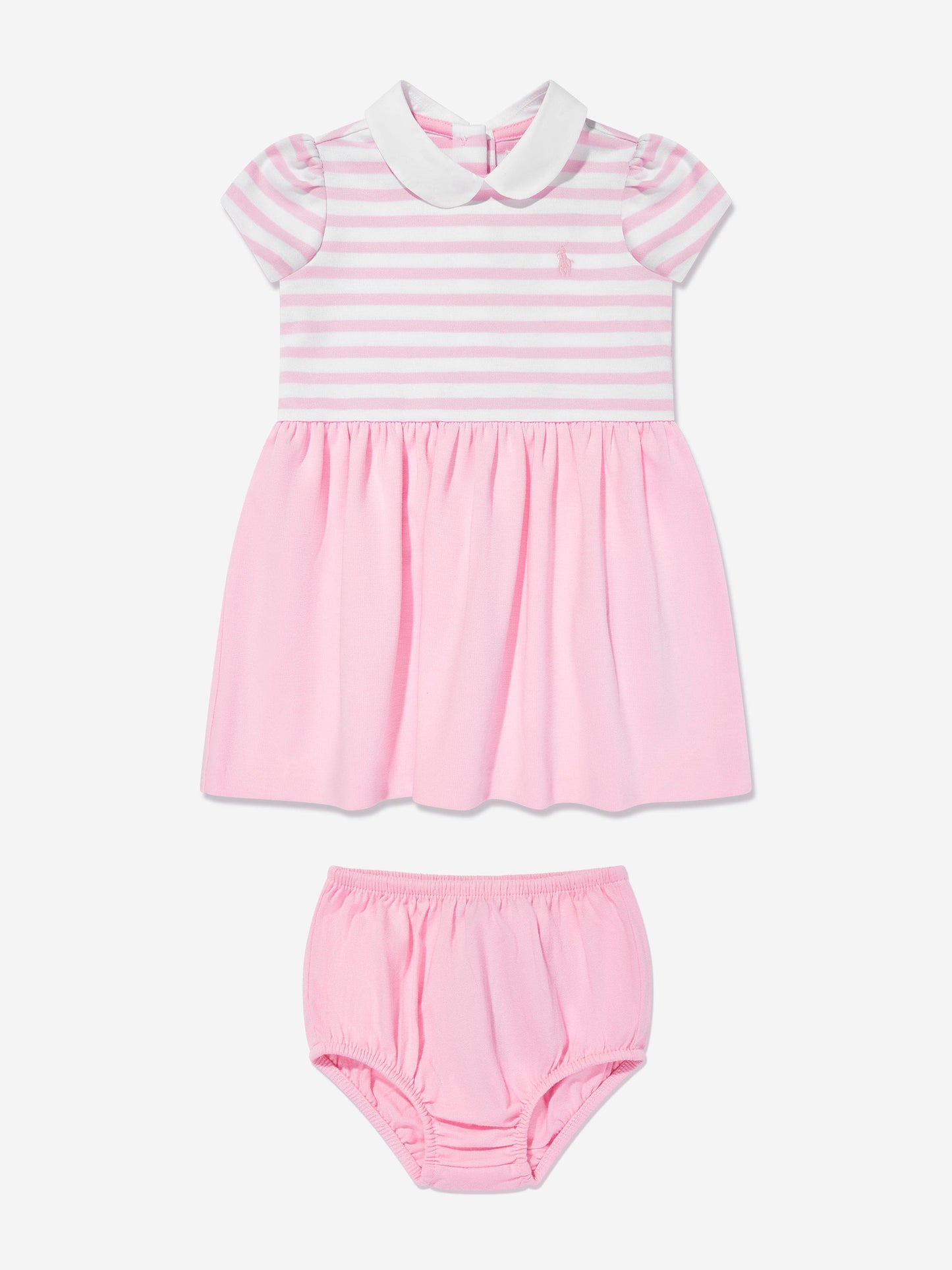 Baby Girls Striped Jersey Dress With Bloomers in Pink