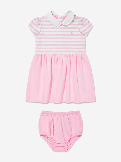 Baby Girls Striped Jersey Dress With Bloomers in Pink