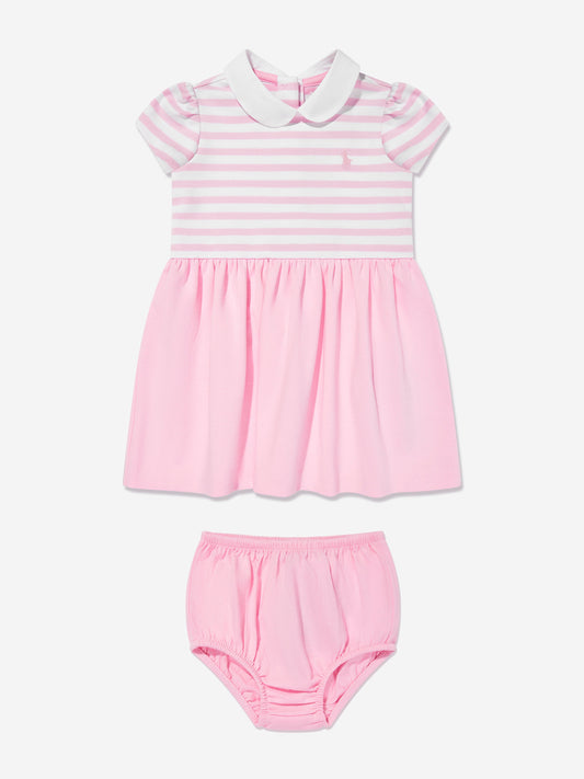 Baby Girls Striped Jersey Dress With Bloomers in Pink